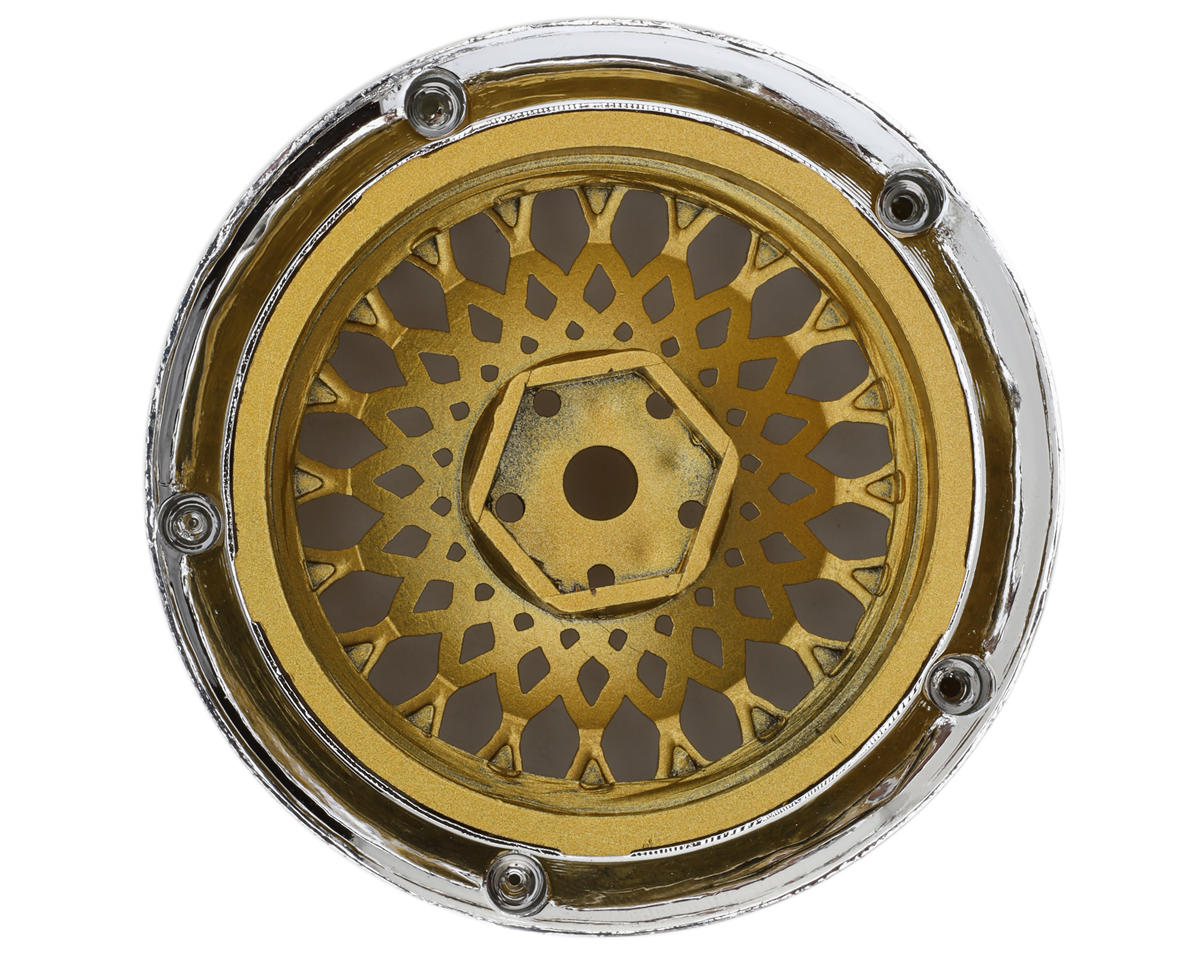 DS Racing Element Mesh 1/10 Drift Wheels (Gold w/Chrome Lip & Gold Rivets)