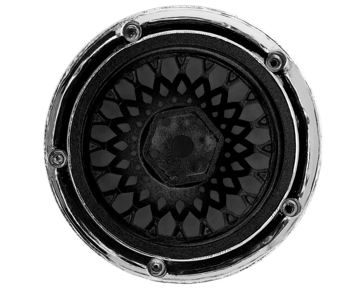 DS Racing Element Mesh 1/10 Drift Wheels (Gunmetal w/Chrome Lip & Black Rivets)