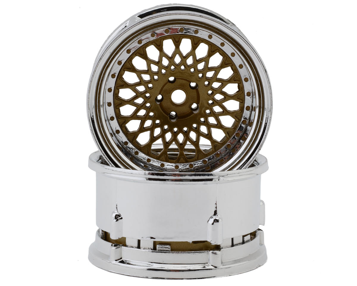DS Racing Element Mesh 1/10 Drift Wheels (Bronze w/Chrome Lip & Gold Rivets)