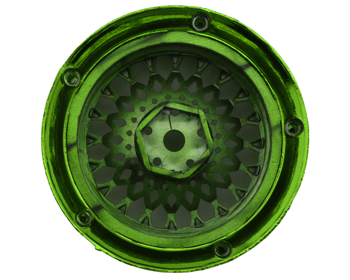 DS Racing Element Mesh 1/10 Drift Wheels (Green Chrome) (2) (Adjustable Offset)