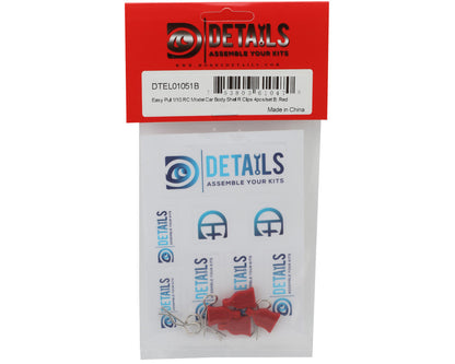 Hobby Details Easy Pull 1/10 RC Body Clips (Red) (4)