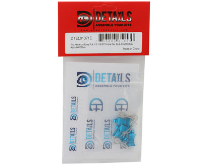 Hobby Details Pro Aluminum Easy Pull 1/10 & 1/8 Body Clips (Blue) (4)