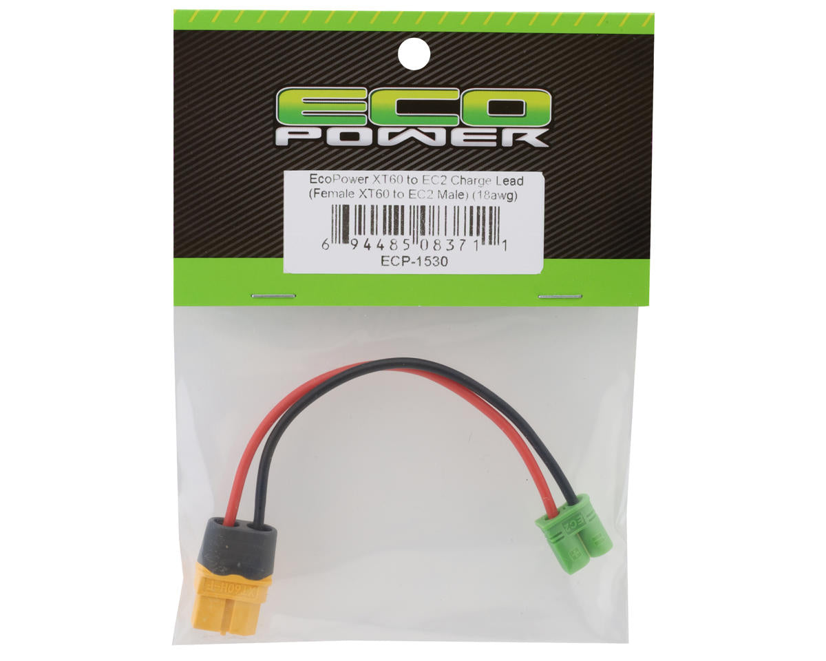 EcoPower XT60 to EC2 Charge Lead (Female XT60 to Male EC2) (4.5") (18AWG)