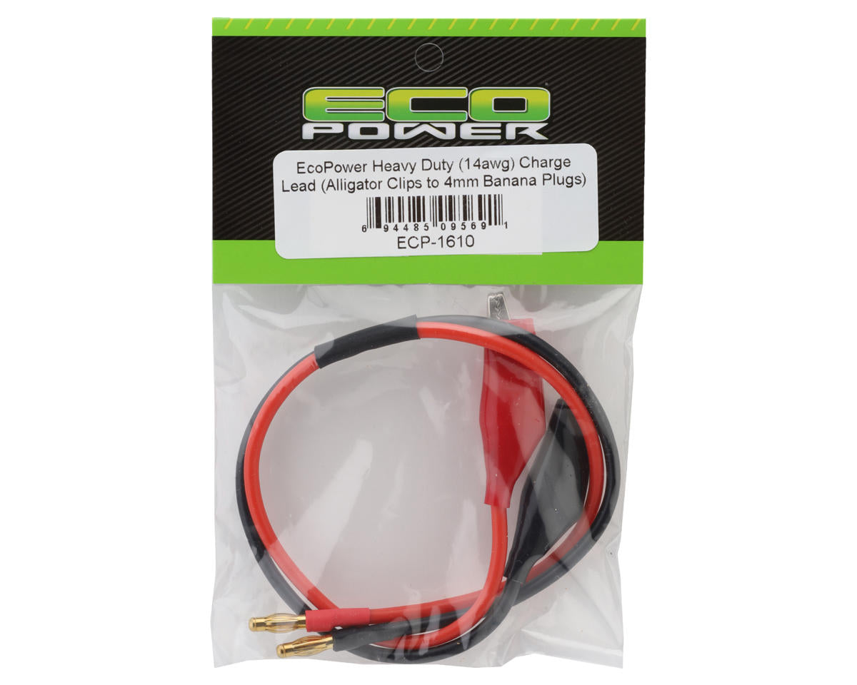EcoPower Heavy Duty Charge Lead (Alligator Clips to 4mm Banana Plugs) (14awg)