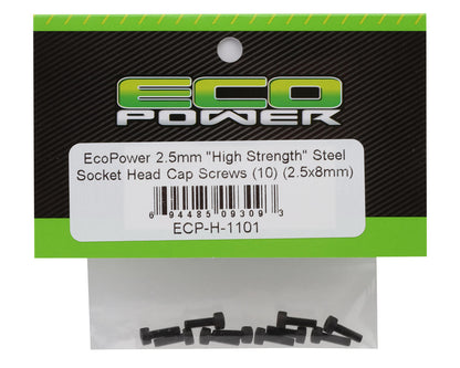 EcoPower 2.5mm "High Strength" Steel Socket Head Cap Screws (10) (2.5x8mm)