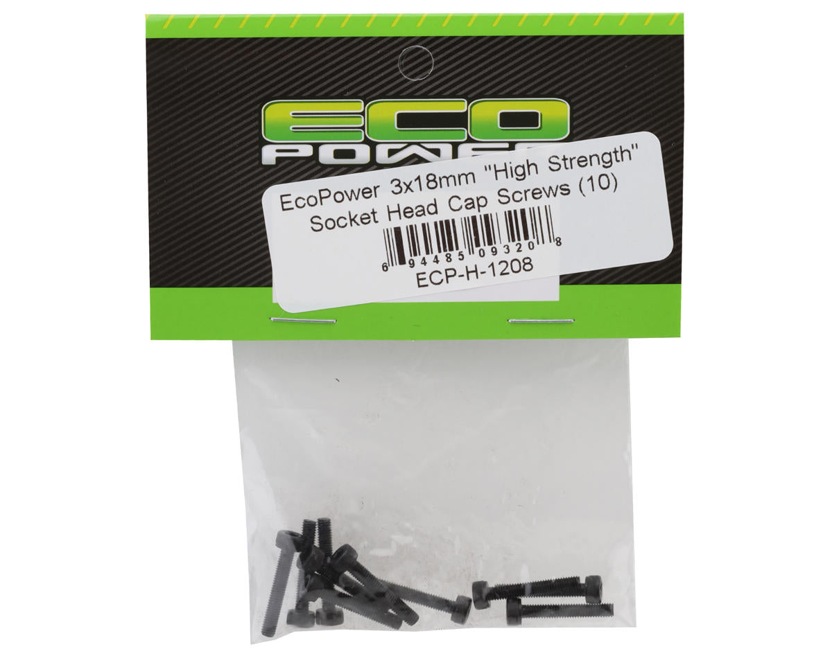 EcoPower 3mm "High Strength" Steel Socket Head Cap Screws (10) (3x18mm)