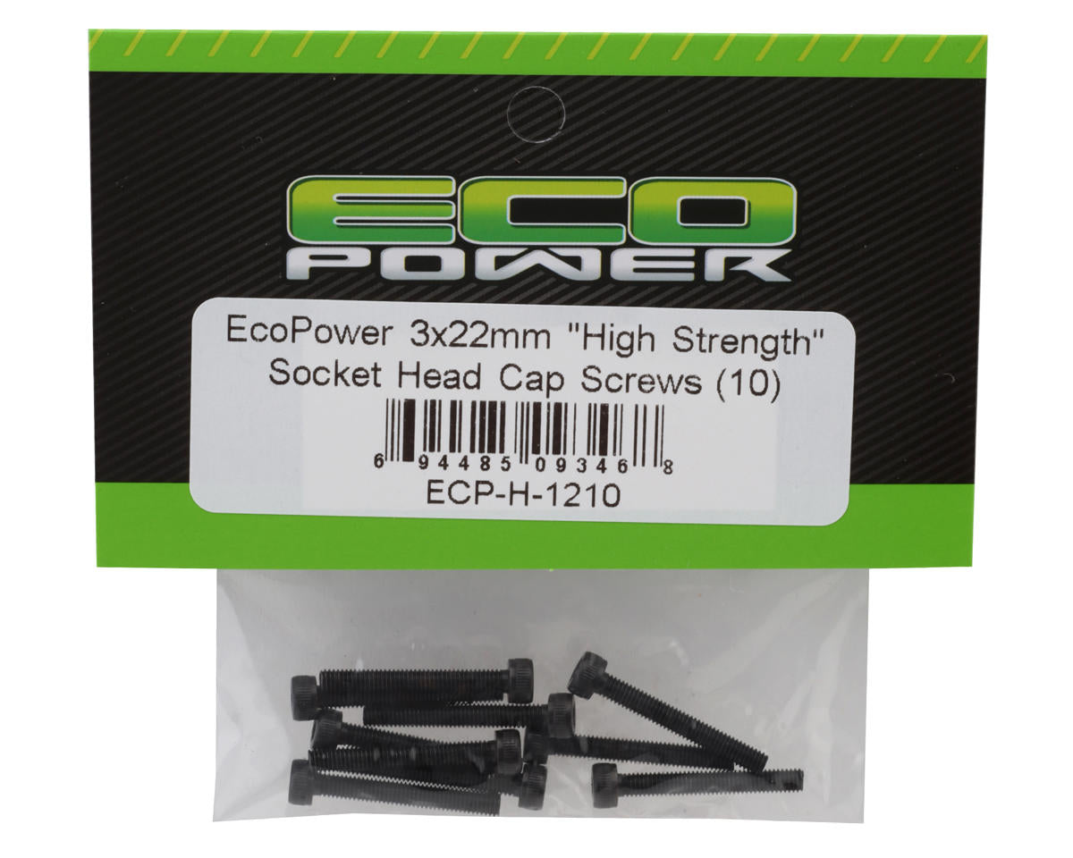 EcoPower 3mm "High Strength" Steel Socket Head Cap Screws (10) (3x22mm)