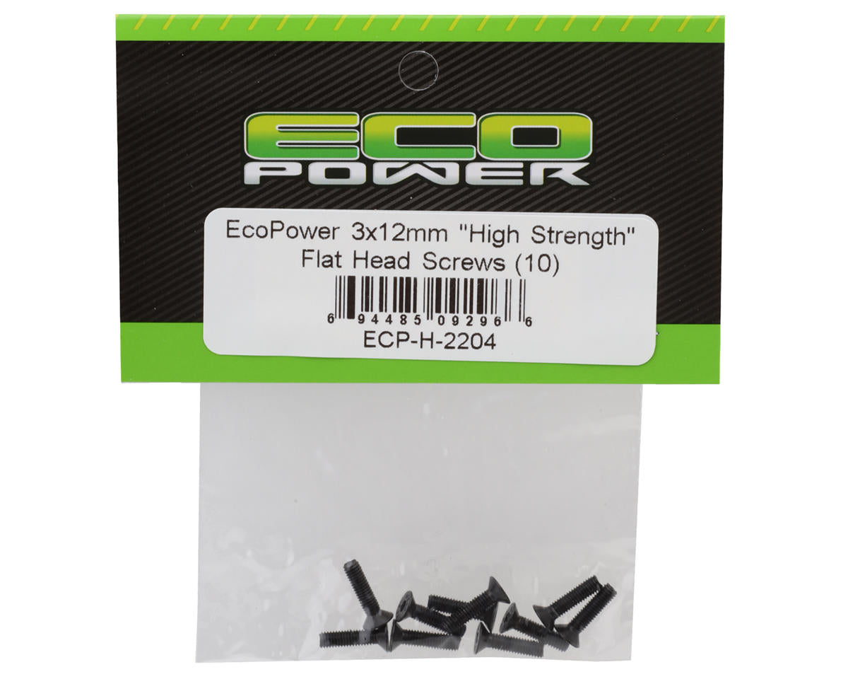EcoPower 3mm "High Strength" Steel Flat Head Screws (10) (3x12mm)