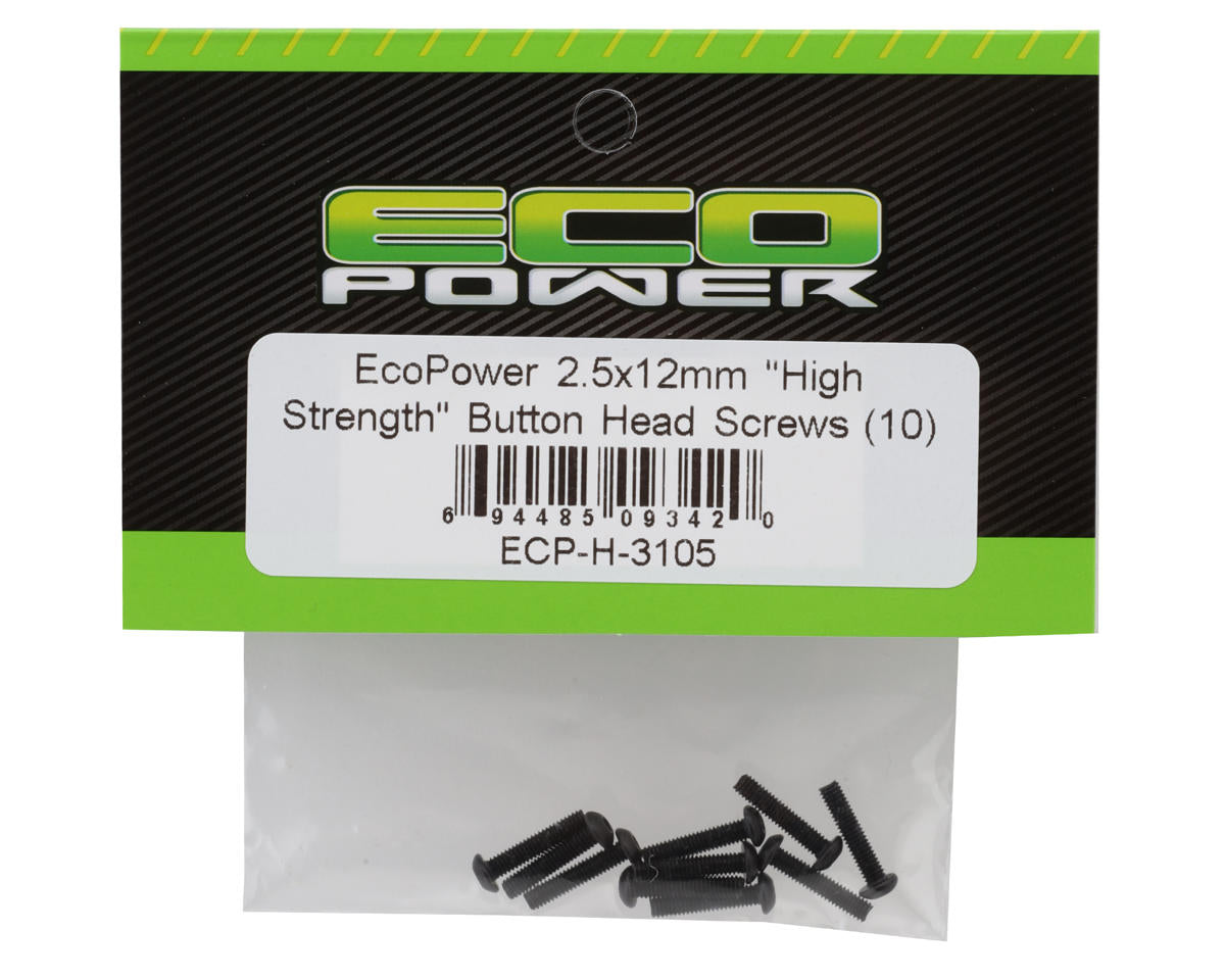 EcoPower 2.5mm "High Strength" Steel Button Head Screws (10) (2.5x12mm)