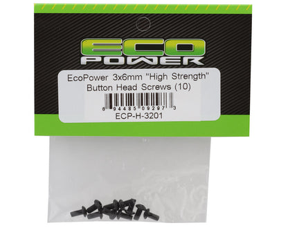 EcoPower 3mm "High Strength" Steel Button Head Screws (10) (3x6mm)