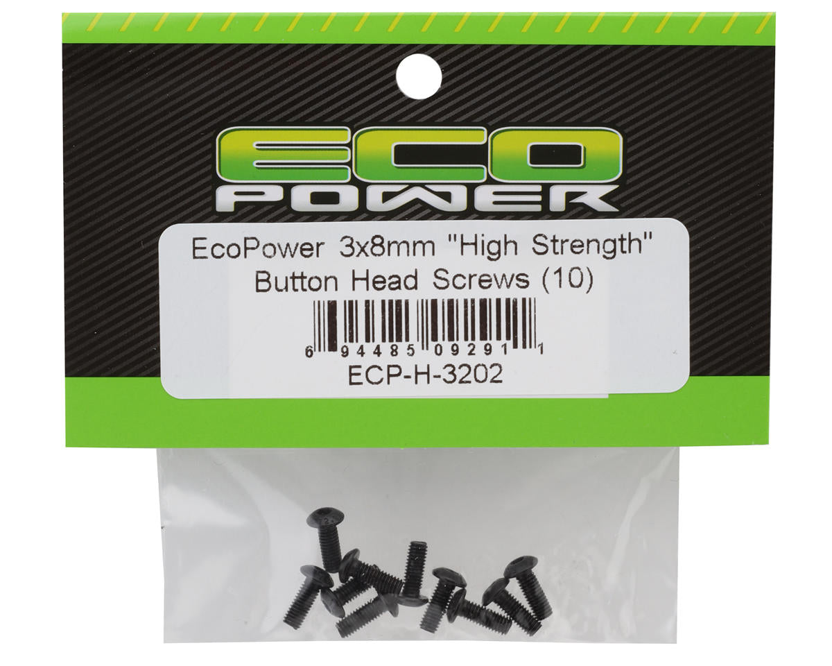 EcoPower 3mm "High Strength" Steel Button Head Screws (10) (3x8mm)