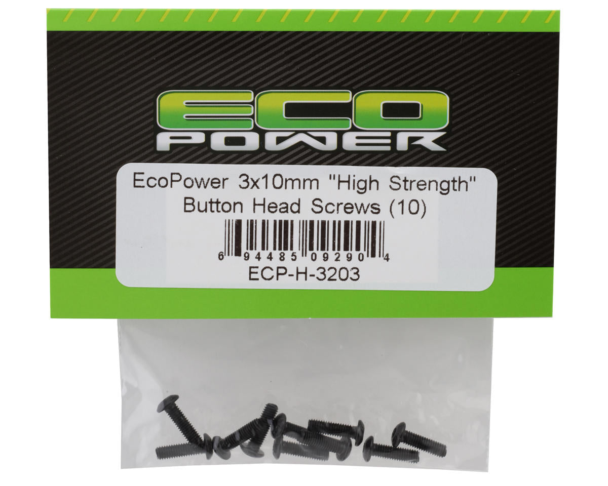 EcoPower 3mm "High Strength" Steel Button Head Screws (10) (3x10mm)