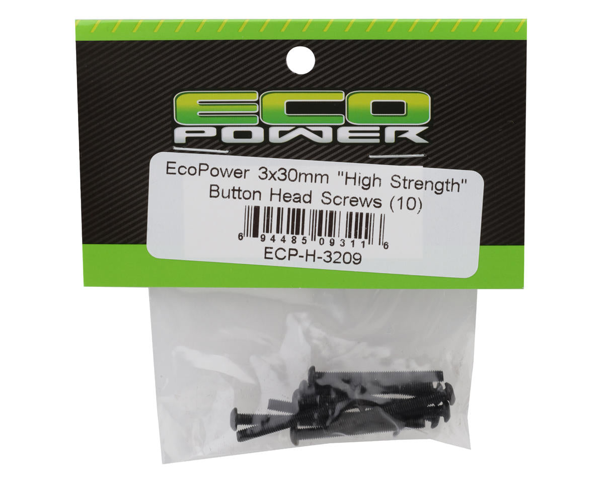 EcoPower 3mm "High Strength" Steel Button Head Screws (10) (3x30mm)