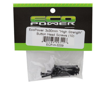 EcoPower 3mm "High Strength" Steel Button Head Screws (10) (3x30mm)