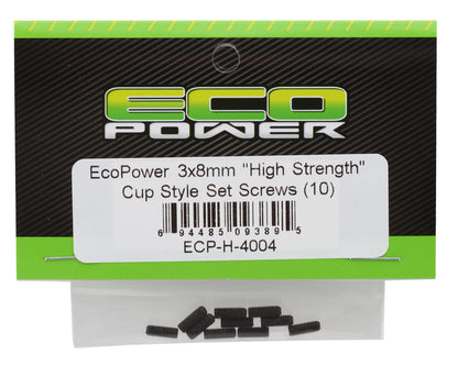 EcoPower 3mm "High Strength" Steel Cup Style Set Screws (10) (3x8mm)