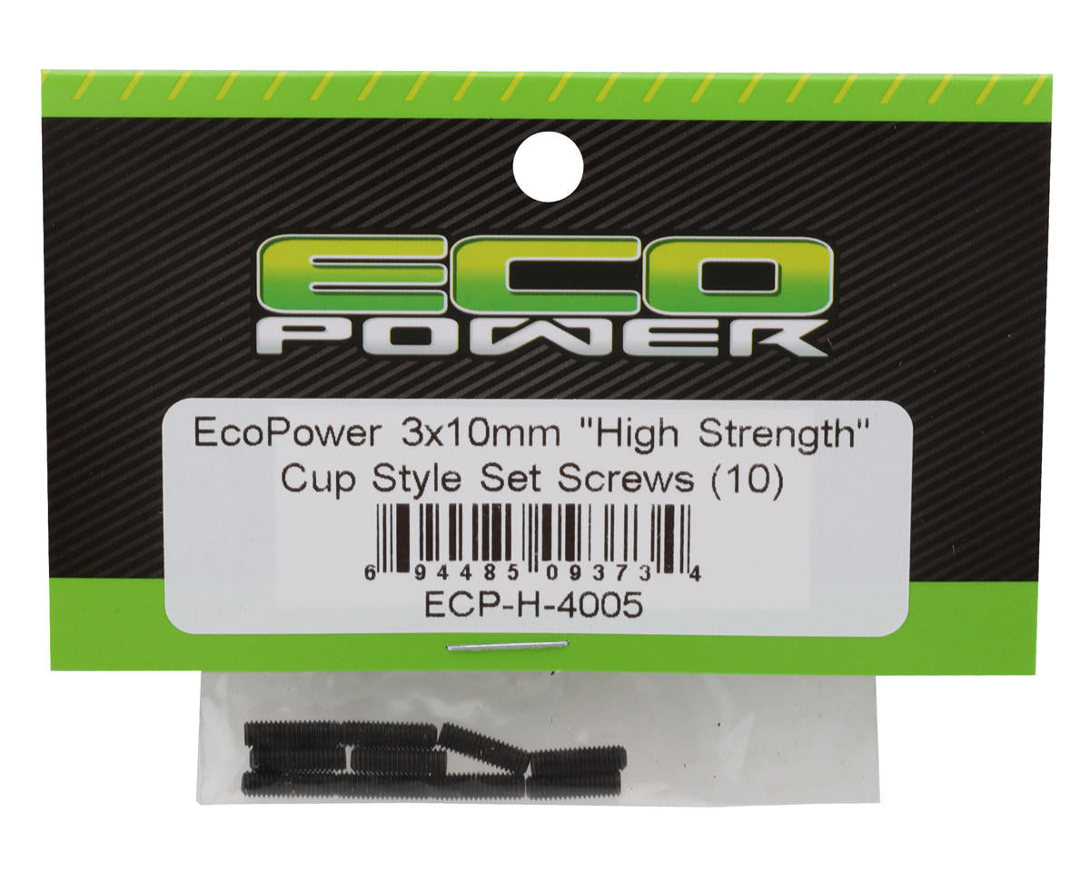 EcoPower 3mm "High Strength" Steel Cup Style Set Screws (10) (3x10mm)