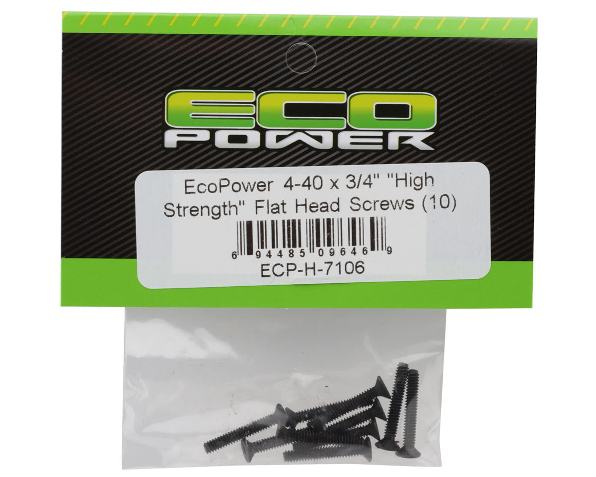 EcoPower 4-40 "High Strength" Flat Head Screws (10) (4-40x3/4")