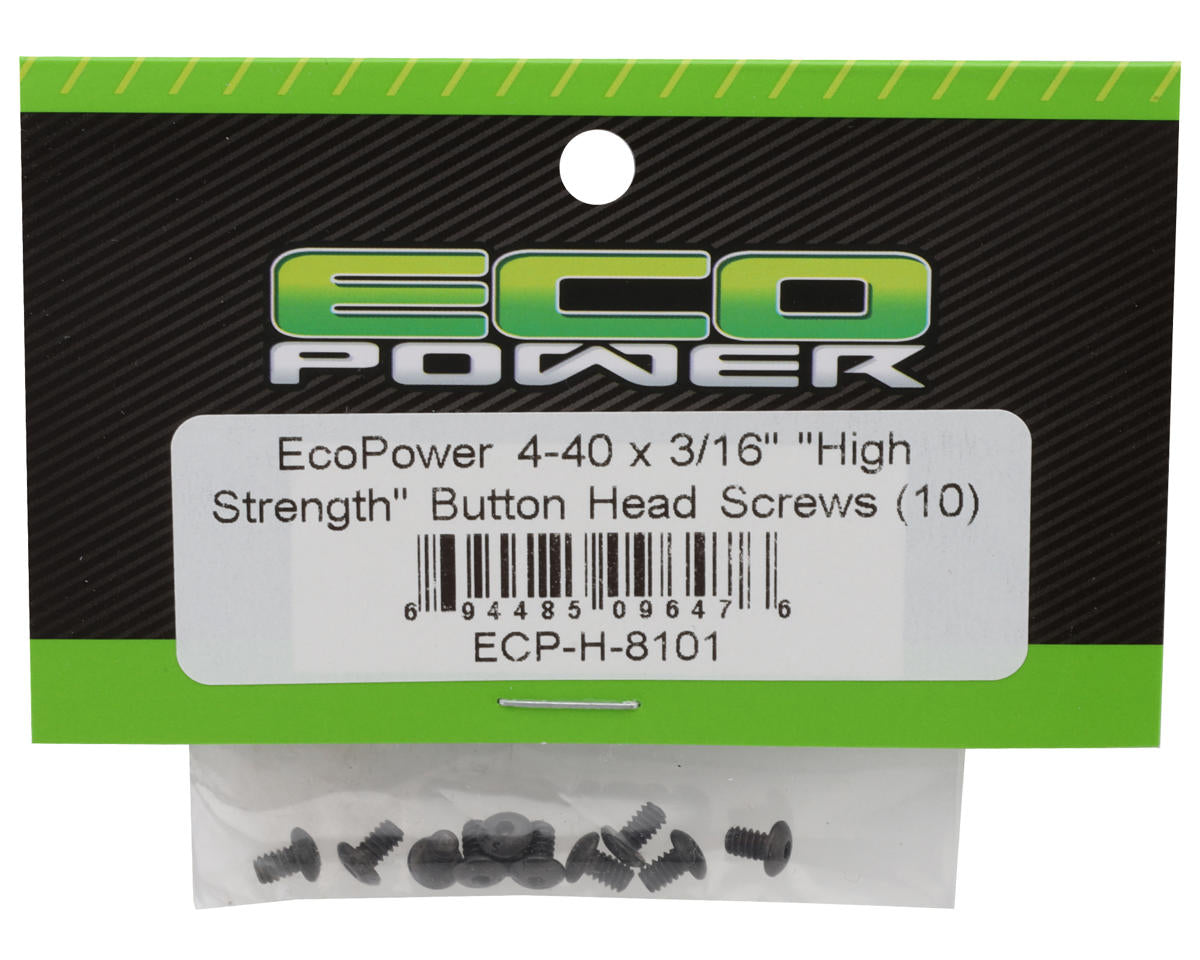 EcoPower 4-40 "High Strength" Button Head Screws (10) (4-40x3/16")