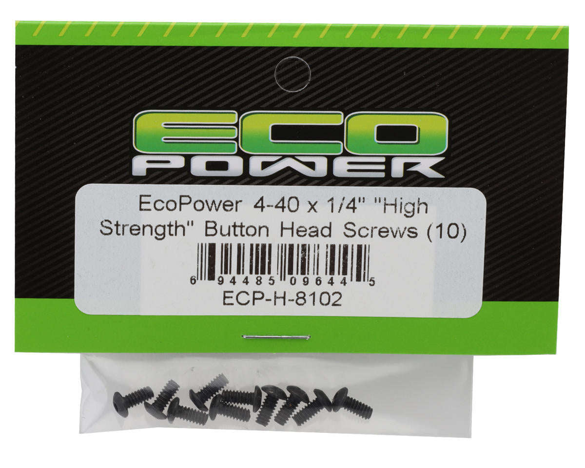 EcoPower 4-40 "High Strength" Button Head Screws (10) (4-40x1/4")