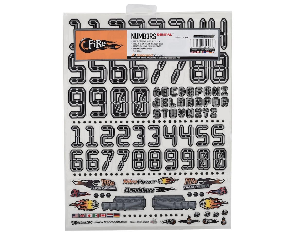 Firebrand RC Numbers Decal Sheet (Black) (8.5x11")