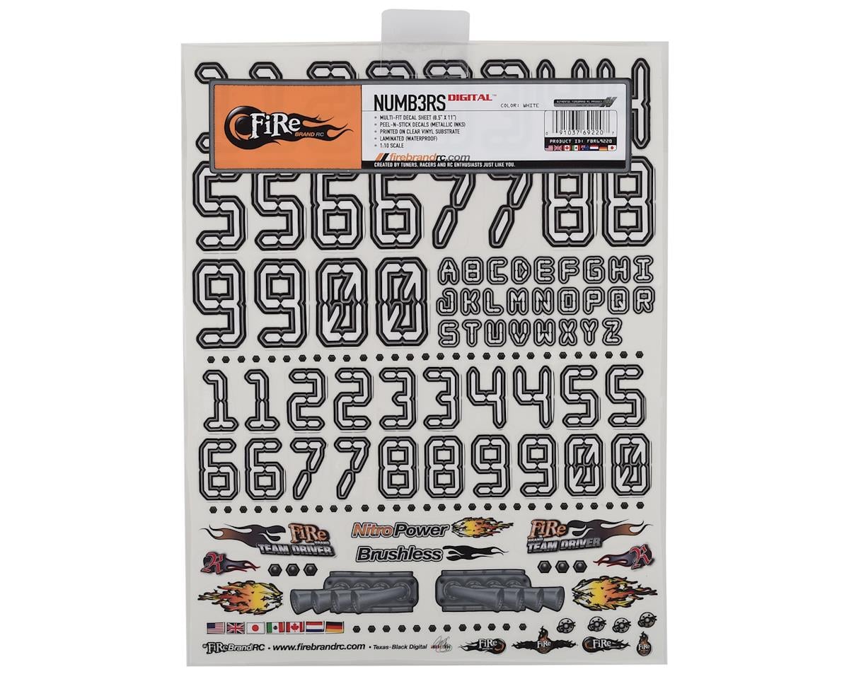 Firebrand RC Numbers Decal Sheet (White) (8.5x11")