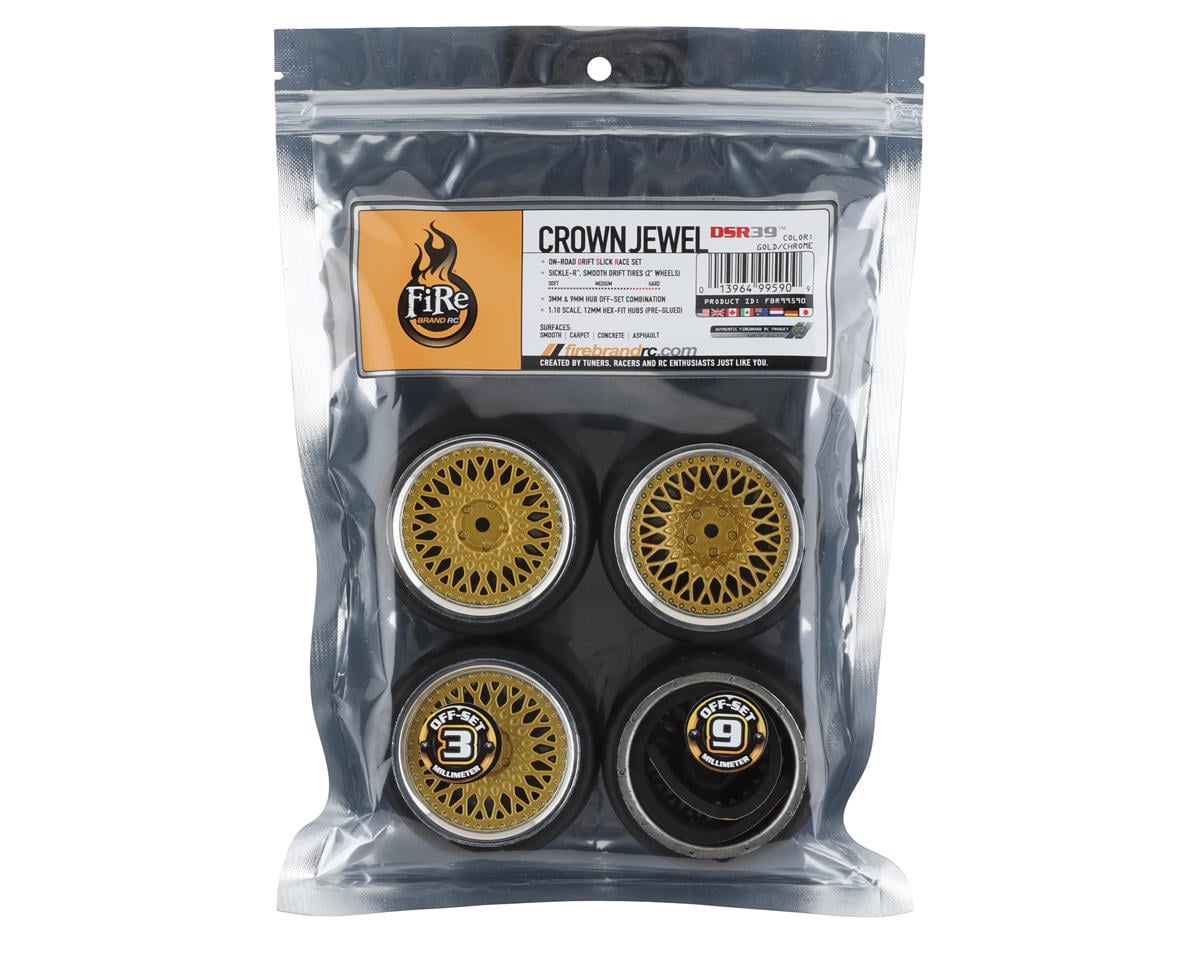 Firebrand RC Crownjewel DSR39 Pre-Mounted Slick Drift Tires (4) (Gold)