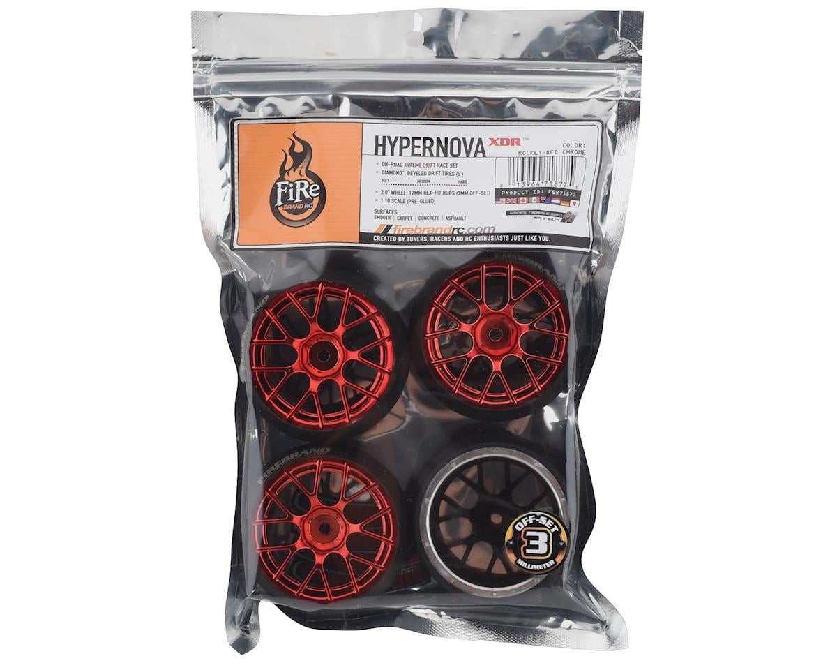 Firebrand RC Hypernova XDR 5° Pre-Mounted Slick Drift Tires (4) (Red Chrome)