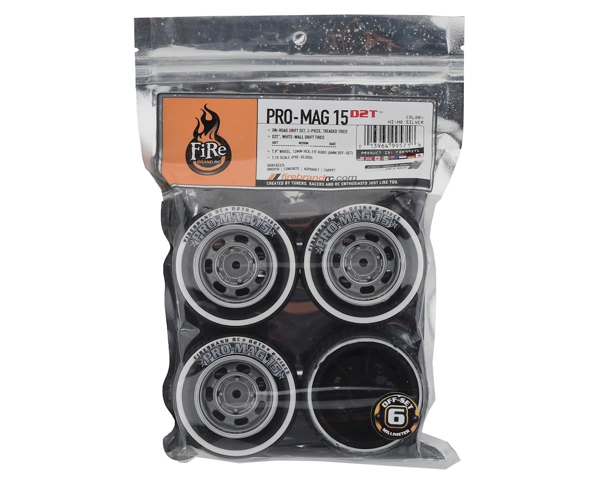 Firebrand RC Promag 15-D2T Pre-Mounted Drift Tires (4) (Silver)