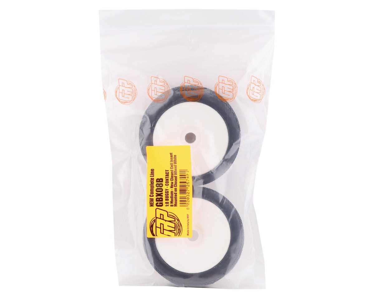GRP Tires Contact Pre-Mounted 1/8 Buggy Tires (2) (White) (Medium)