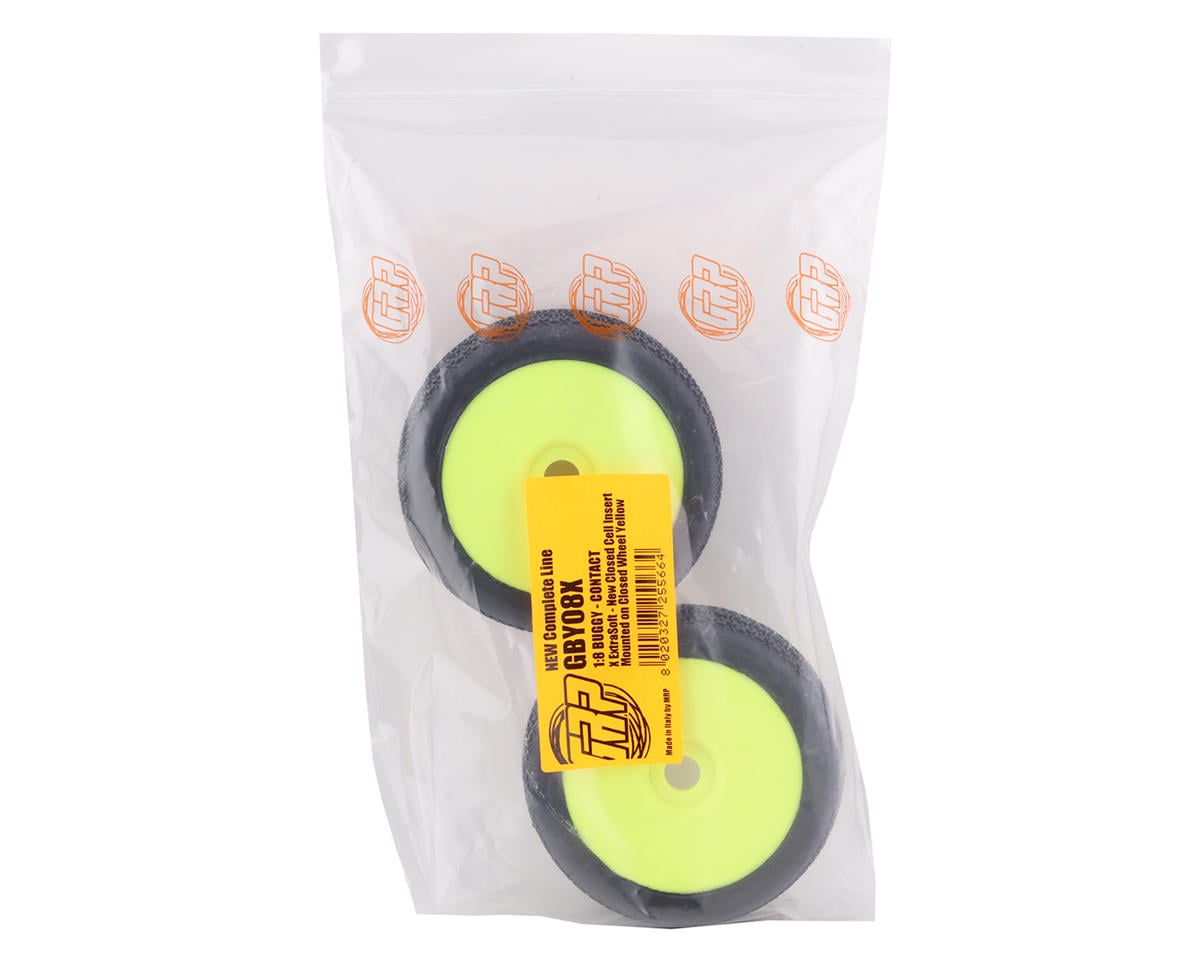 GRP Tires Contact Pre-Mounted 1/8 Buggy Tires (2) (Yellow) (Extra Soft)