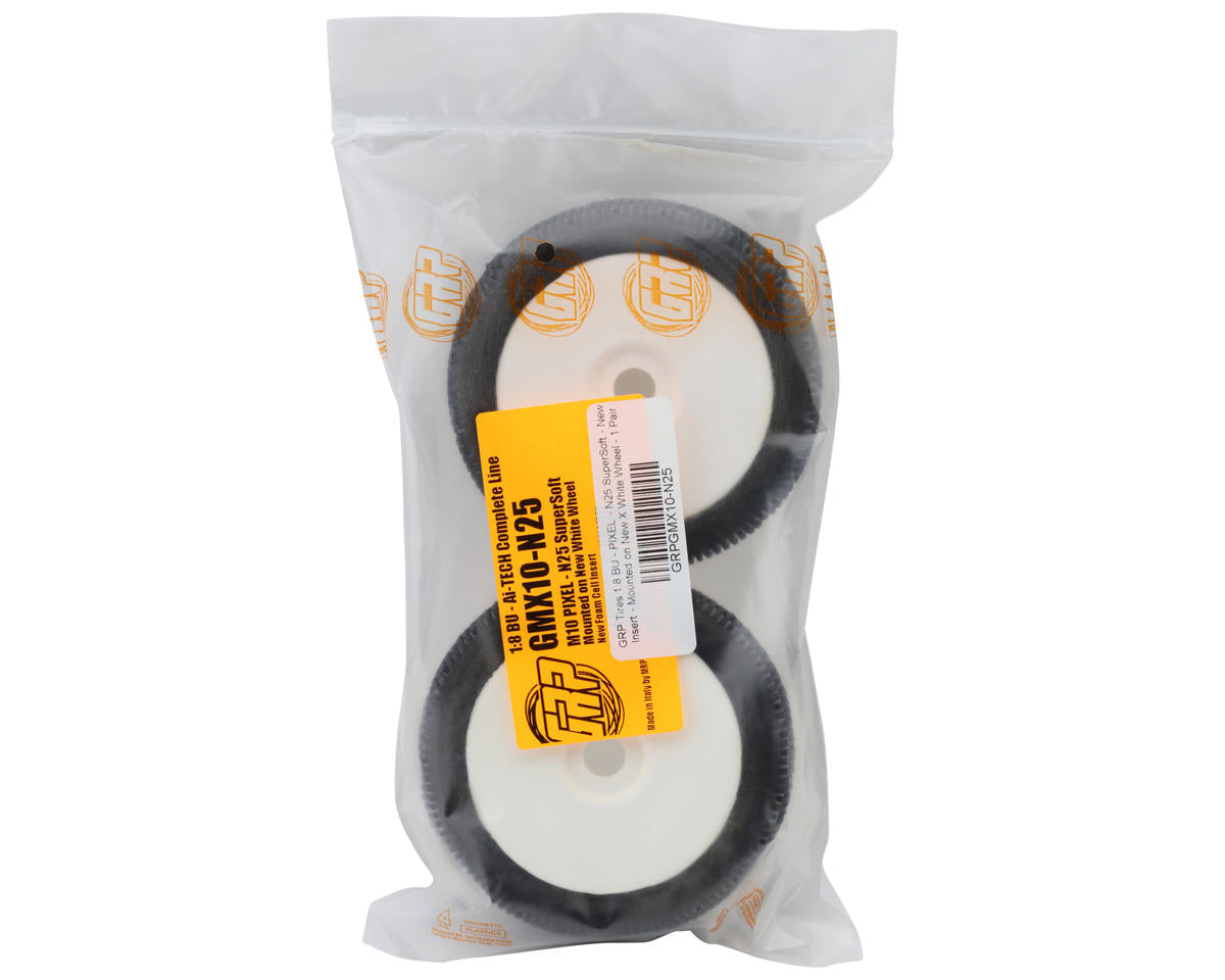 GRP Tires Pixel Pre-Mounted 1/8 Buggy Tires (White) (2) (N25 - Super Soft)