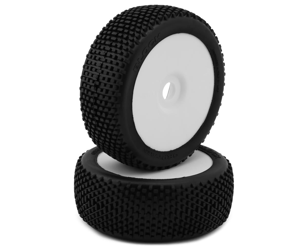 GRP Tires Block Pre-Mounted 1/8 Buggy Tires (White) (2) (N35 - Soft)