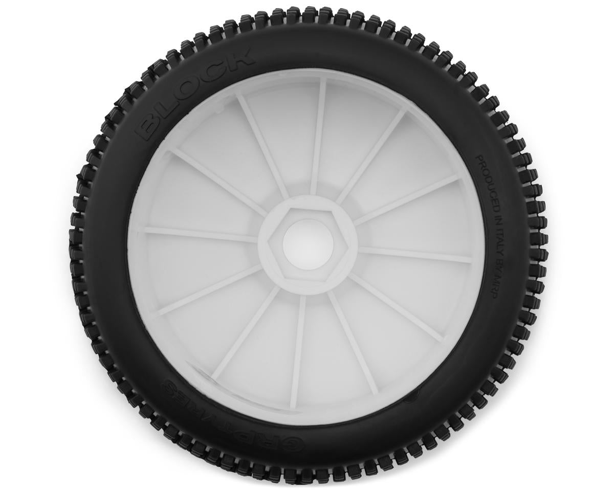 GRP Tires Block Pre-Mounted 1/8 Buggy Tires (White) (2) (N35 - Soft)