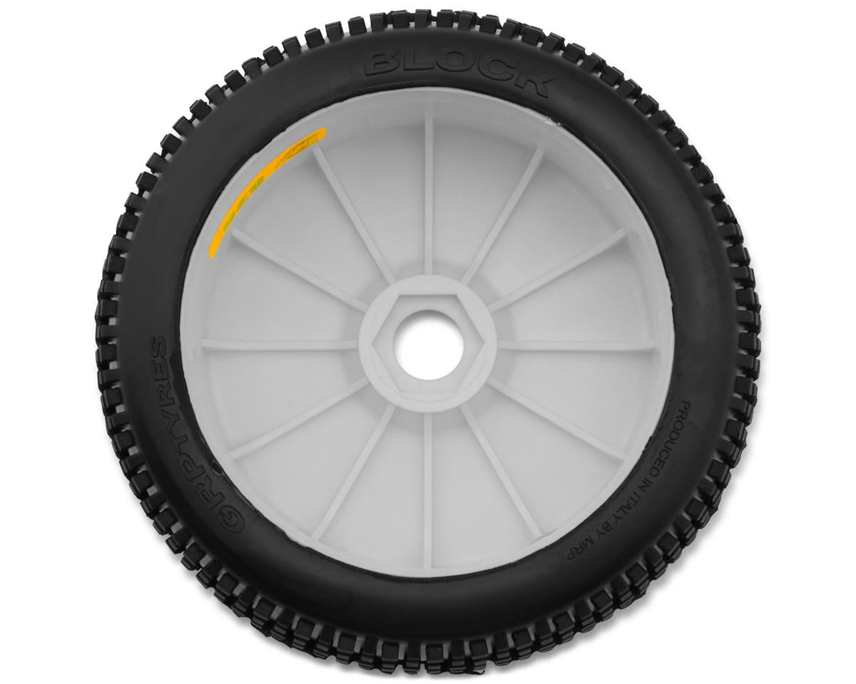 GRP Tires Block Pre-Mounted 1/8 Buggy Tires (White) (2) (S25 - Super Soft)