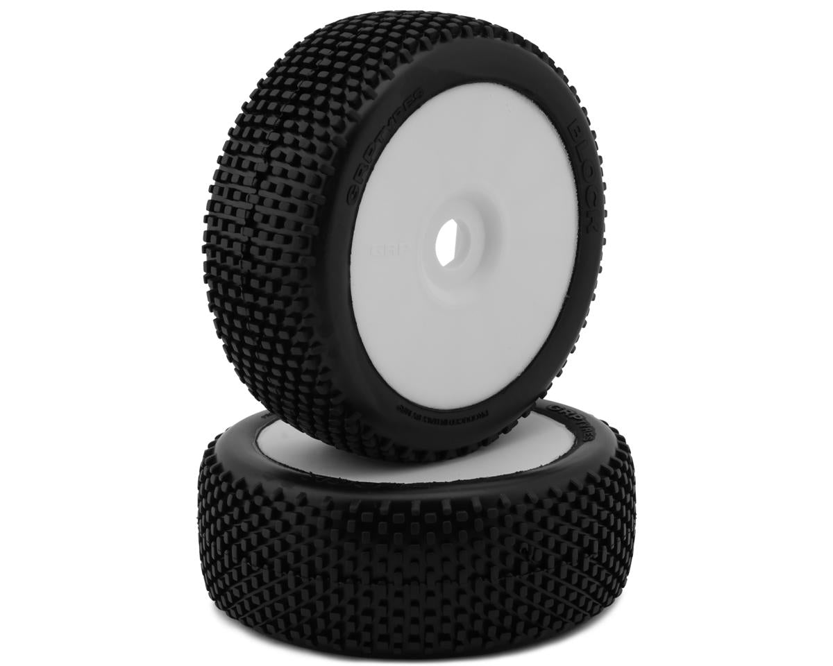 GRP Tires Block Pre-Mounted 1/8 Buggy Tires (White) (2) (S35 - Soft)