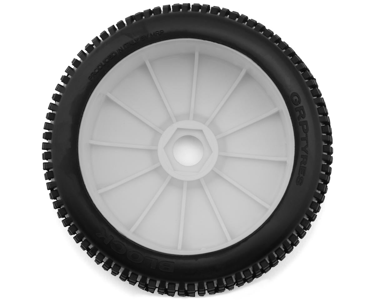GRP Tires Block Pre-Mounted 1/8 Buggy Tires (White) (2) (S35 - Soft)
