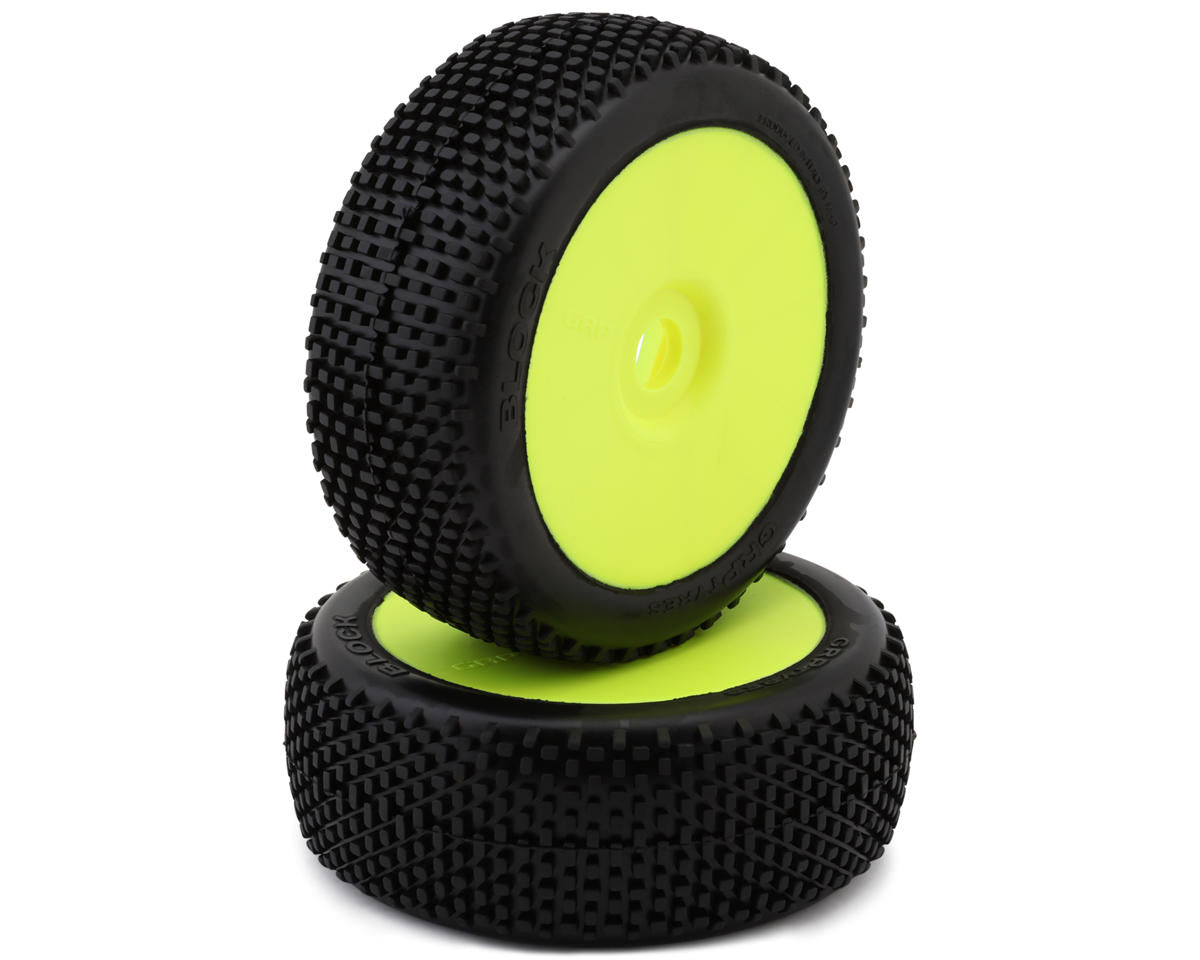 GRP Tires Block Pre-Mounted 1/8 Buggy Tires (Yellow) (2) (S25 - Super Soft)