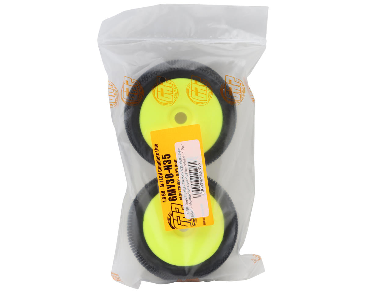 GRP Tires Triky Pre-Mounted 1/8 Buggy Tires (Yellow) (2) (N35 - Soft)