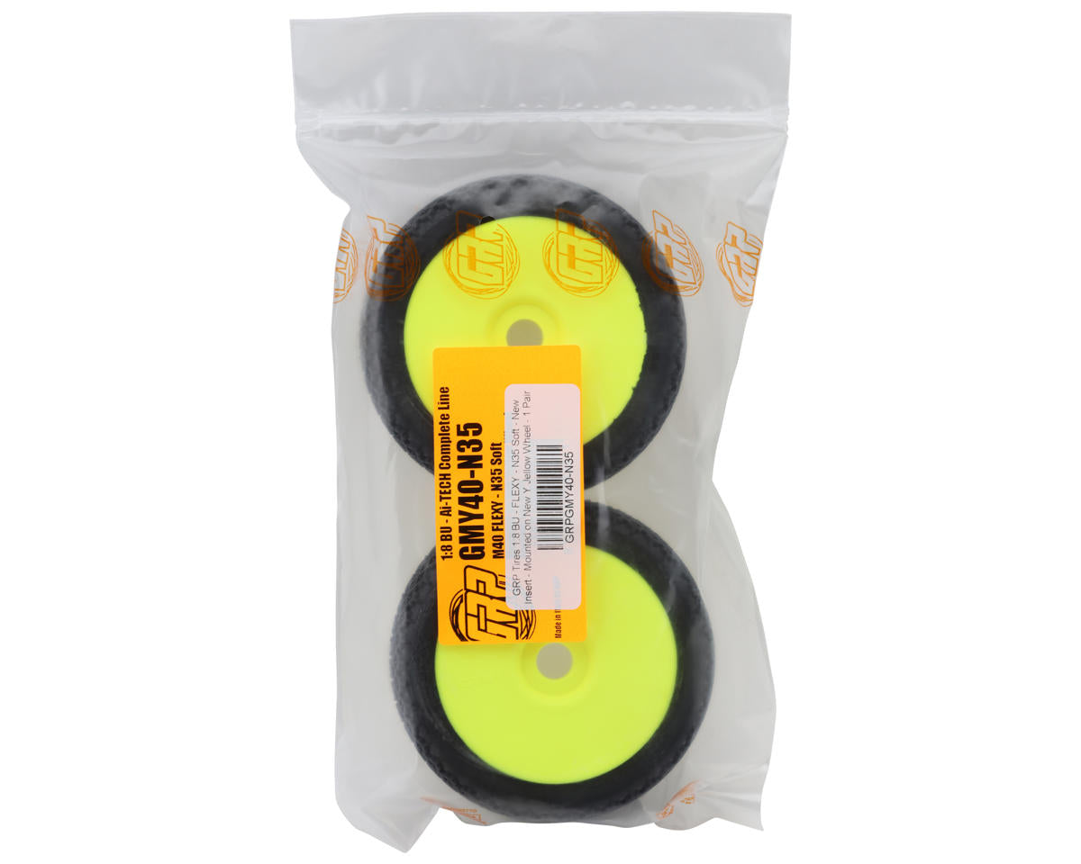 GRP Tires Flexy Pre-Mounted 1/8 Buggy Tires (Yellow) (2) (N35 - Soft)