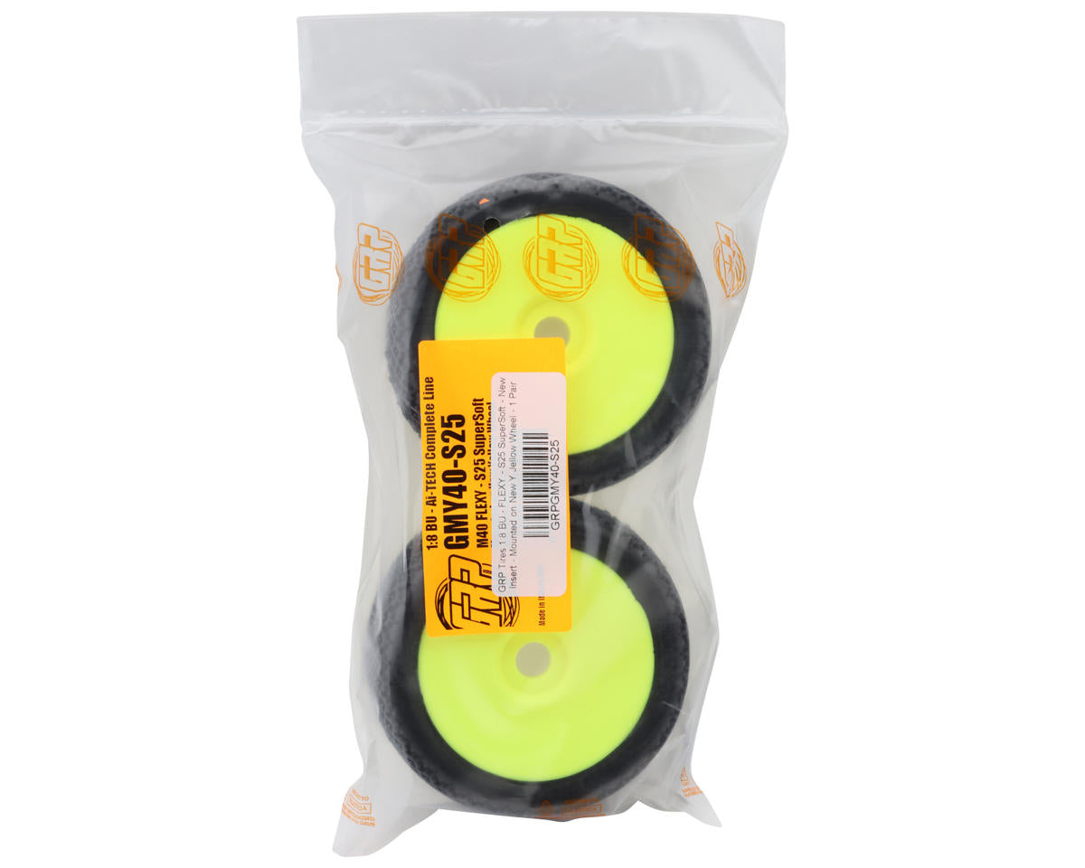 GRP Tires Flexy Pre-Mounted 1/8 Buggy Tires (Yellow) (2) (S25 - Super Soft)