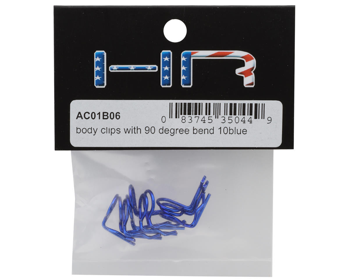 Hot Racing 90° Bent 1/10 Body Clips (10) (Blue)