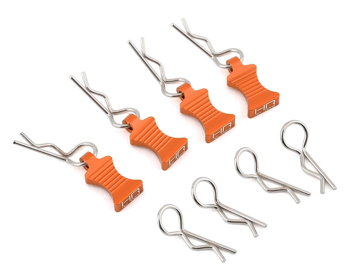 Hot Racing 1/10 Aluminum EZ Pulls w/Body Clips (Orange) (4)