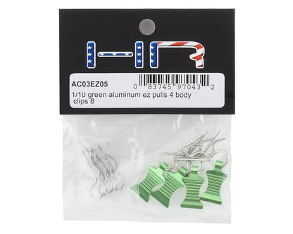Hot Racing 1/10 Aluminum EZ Pulls w/Body Clips (Green) (4)