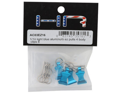 Hot Racing 1/10 Aluminum EZ Pulls w/Body Clips (Light Blue) (4)