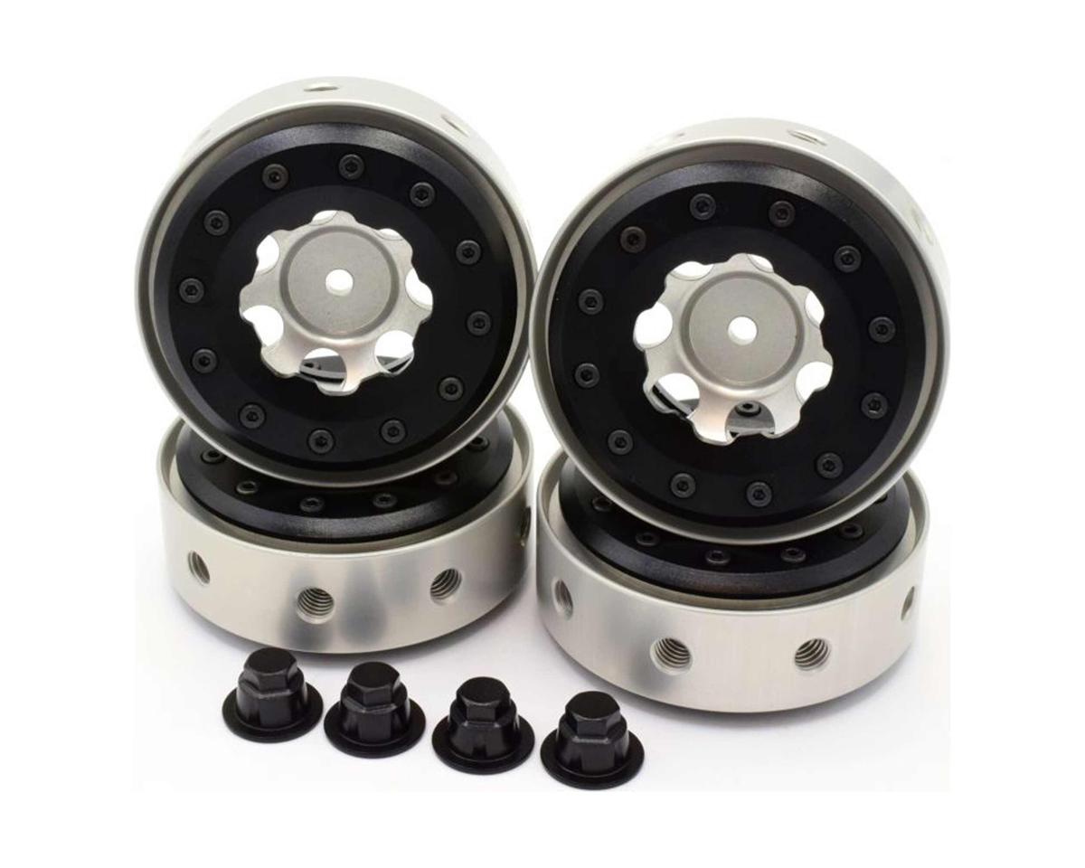 Hot Racing Silver Beadlock 1.9 Rims Black Rings