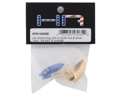 Hot Racing Pro Brass Prop w/Nut & Drive Dog for Traxxas Spartan/M41 (Brass/Blue)