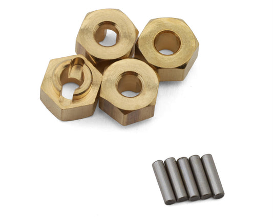 Injora Axial SCX24 +4mm Extended Brass Wheel Hexes (4) (2.7g ea)
