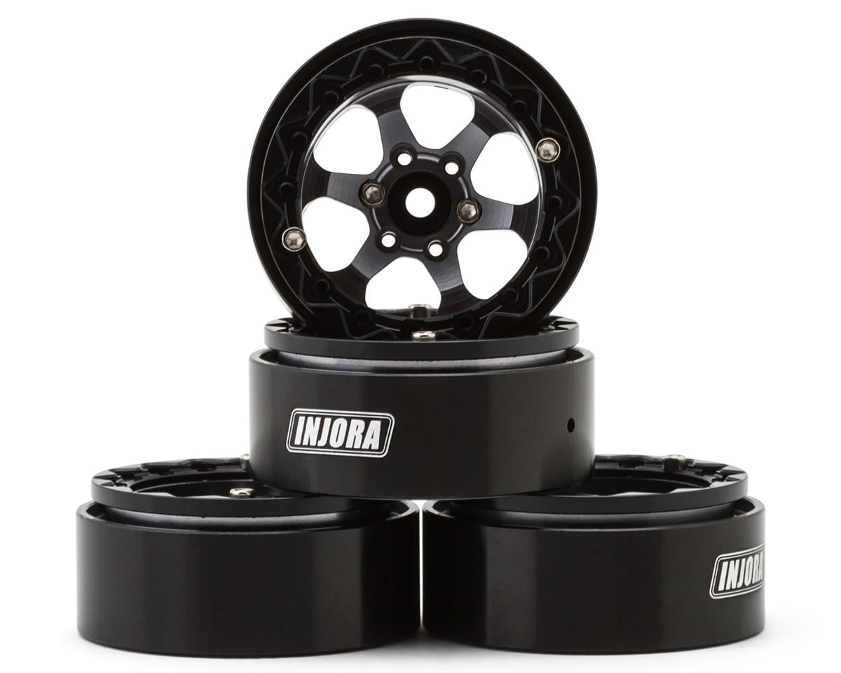 Injora 1.3" 6-Slot Aluminum Micro Crawler Beadlock Wheels (23g ea) (Grey/Black)
