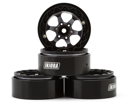 Injora 1.3" 6-Slot Aluminum Micro Crawler Beadlock Wheels (23g ea) (Grey/Black)