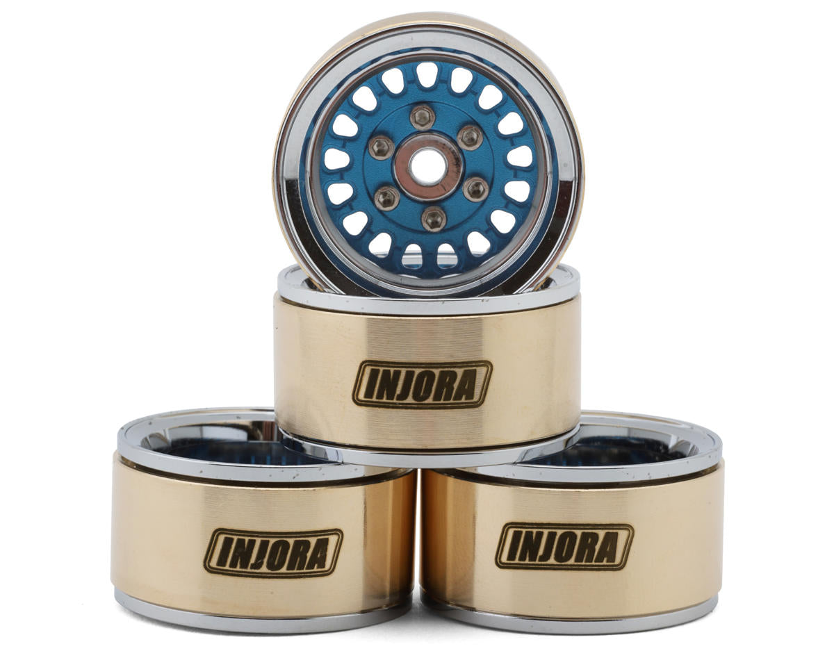 Injora 1.0" ModuWheel Brass & Aluminum Micro Crawler Beadlock Wheels (Blue)